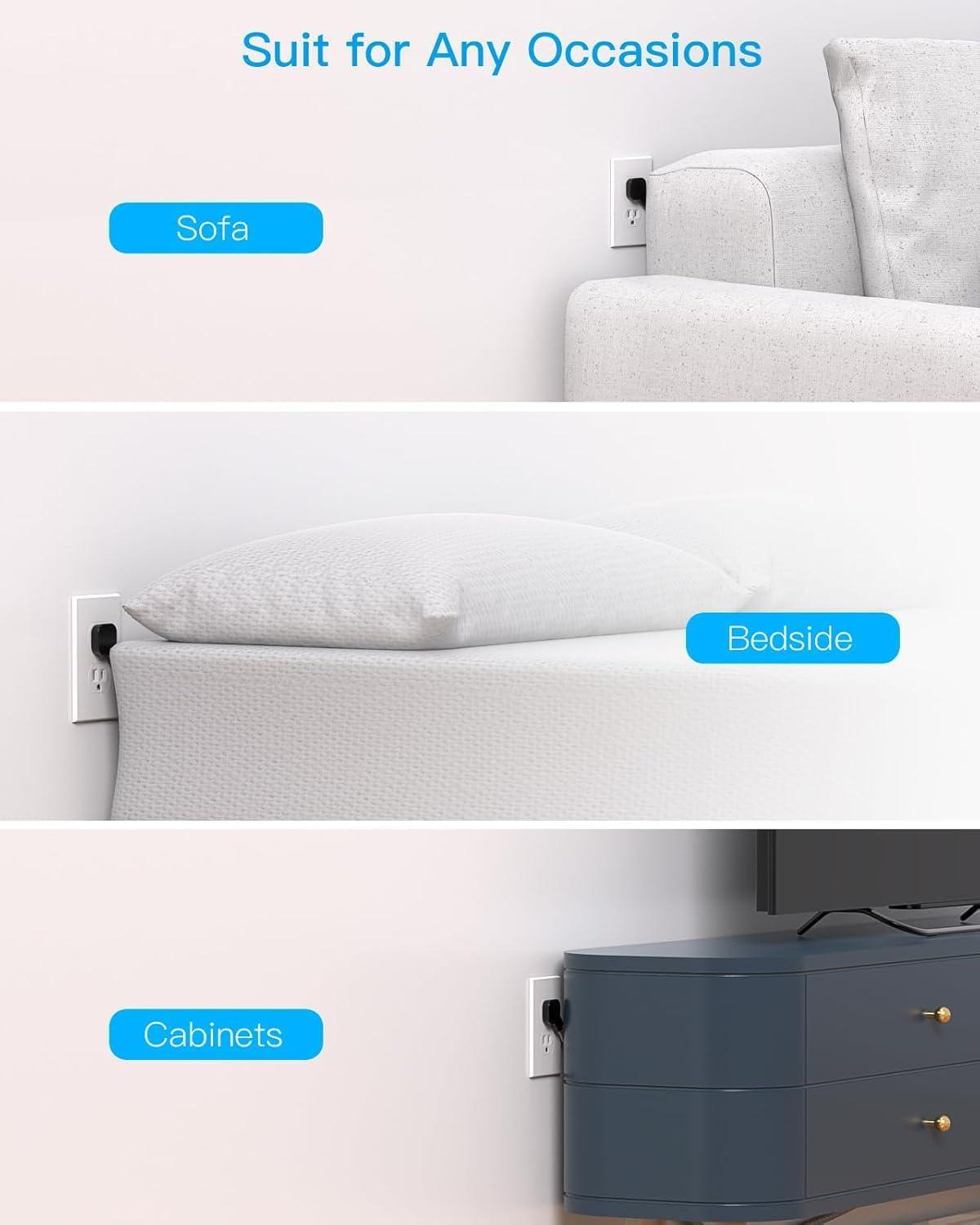 imageFlat Extension Cord 10 Ft HANYCONY Ultra Thin Flat Plug Power Strip 3 Outlets 3 USB Ports2 USB C Desk Charging Station Power Strip with No Surge Protector for Cruise Ship Dorm Room EssentialsBlack