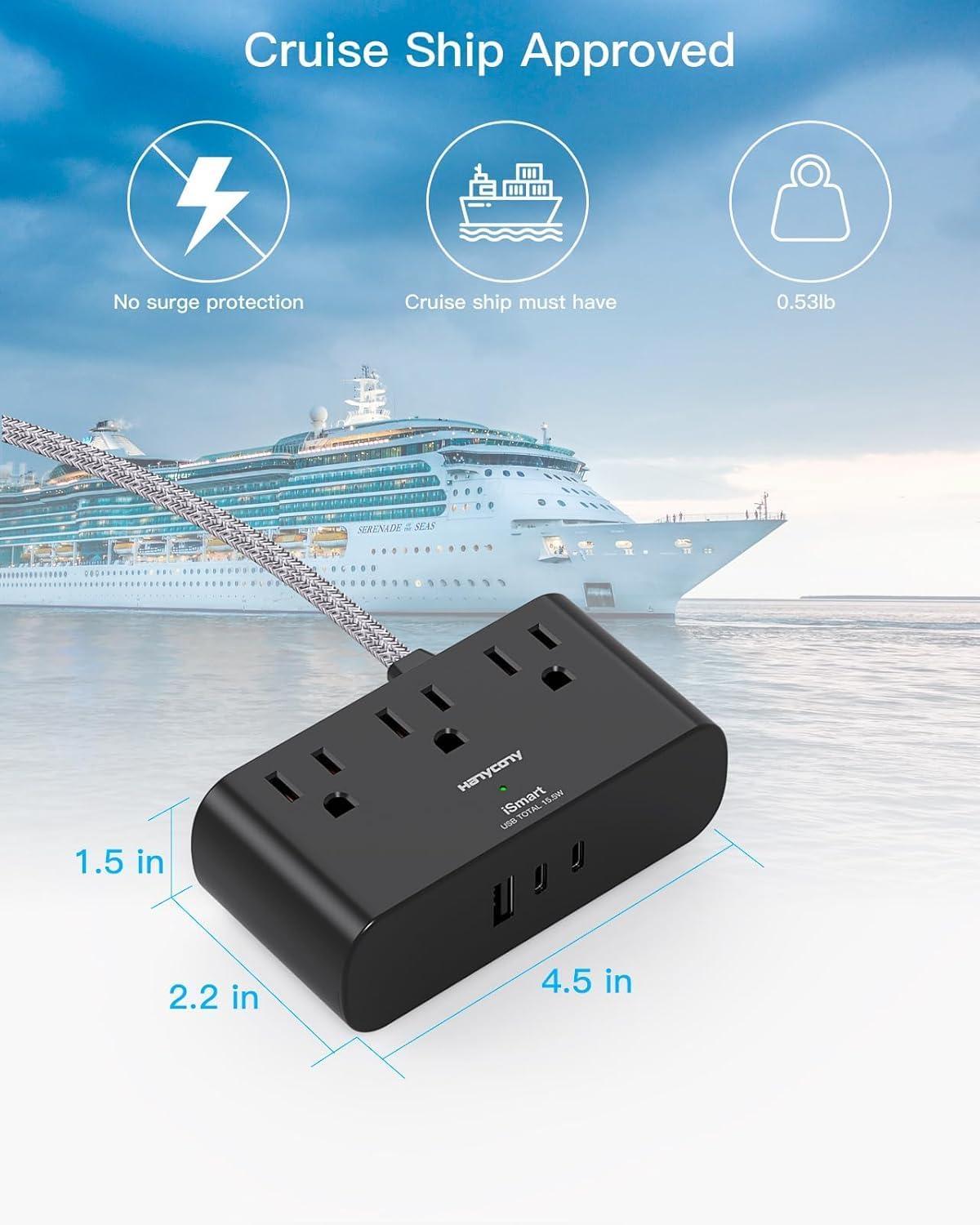 imageFlat Extension Cord 10 Ft HANYCONY Ultra Thin Flat Plug Power Strip 3 Outlets 3 USB Ports2 USB C Desk Charging Station Power Strip with No Surge Protector for Cruise Ship Dorm Room EssentialsBlack