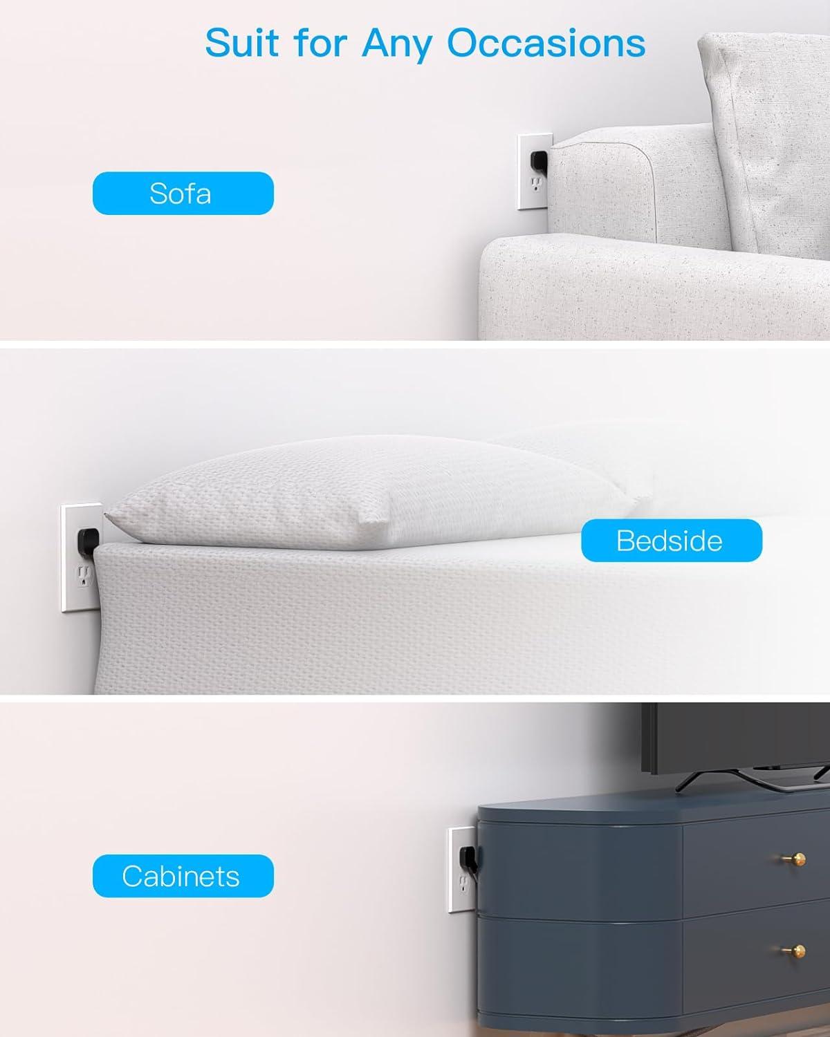 imageFlat Extension Cord 10 Ft HANYCONY Ultra Thin Flat Plug Power Strip 3 Outlets 3 USB Ports2 USB C Desk Charging Station Power Strip with No Surge Protector for Cruise Ship Dorm Room EssentialsBlack