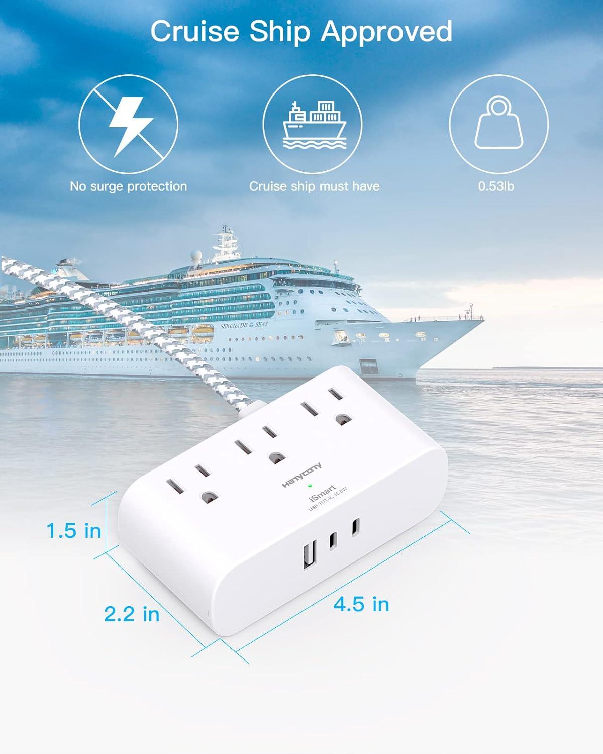imageFlat Extension Cord 10 Ft HANYCONY Ultra Thin Flat Plug Power Strip 3 Outlets 3 USB Ports2 USB C Desk Charging Station Power Strip with No Surge Protector for Cruise Ship Dorm Room EssentialsWhite