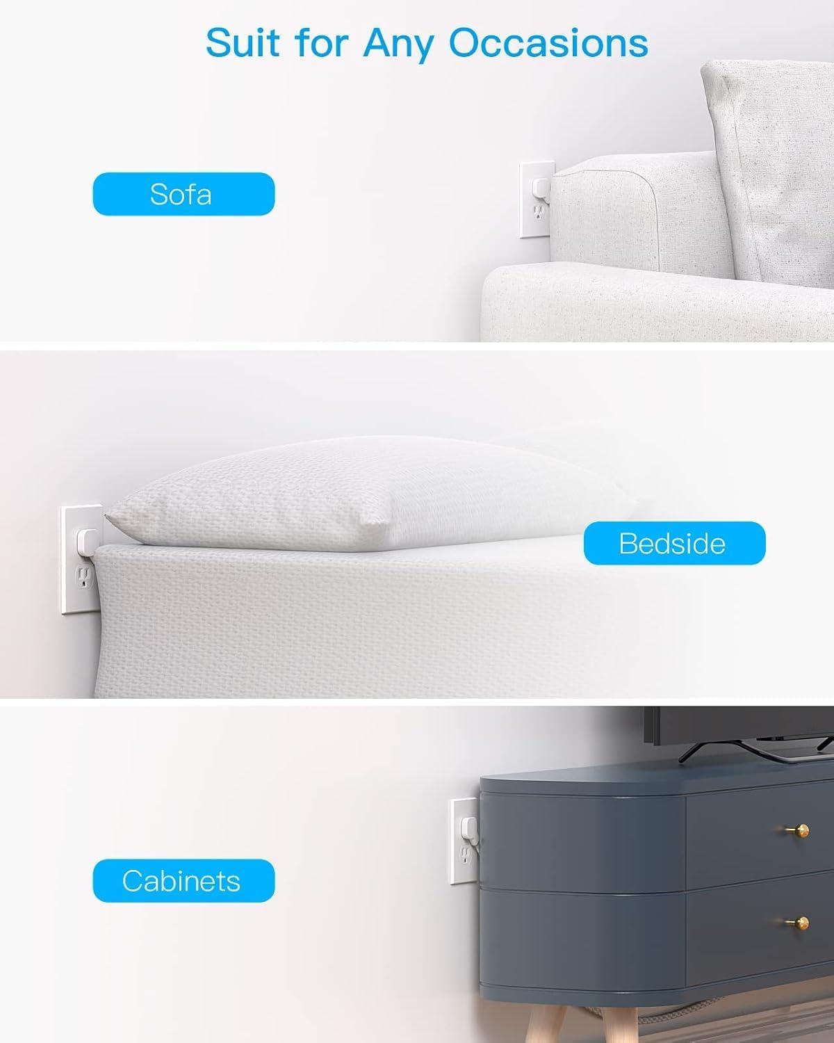 imageFlat Extension Cord 10 Ft HANYCONY Ultra Thin Flat Plug Power Strip 3 Outlets 3 USB Ports2 USB C Desk Charging Station Power Strip with No Surge Protector for Cruise Ship Dorm Room EssentialsWhite