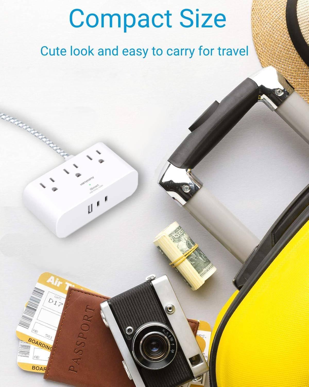 imageFlat Extension Cord 10 Ft HANYCONY Ultra Thin Flat Plug Power Strip 3 Outlets 3 USB Ports2 USB C Desk Charging Station Power Strip with No Surge Protector for Cruise Ship Dorm Room EssentialsWhite
