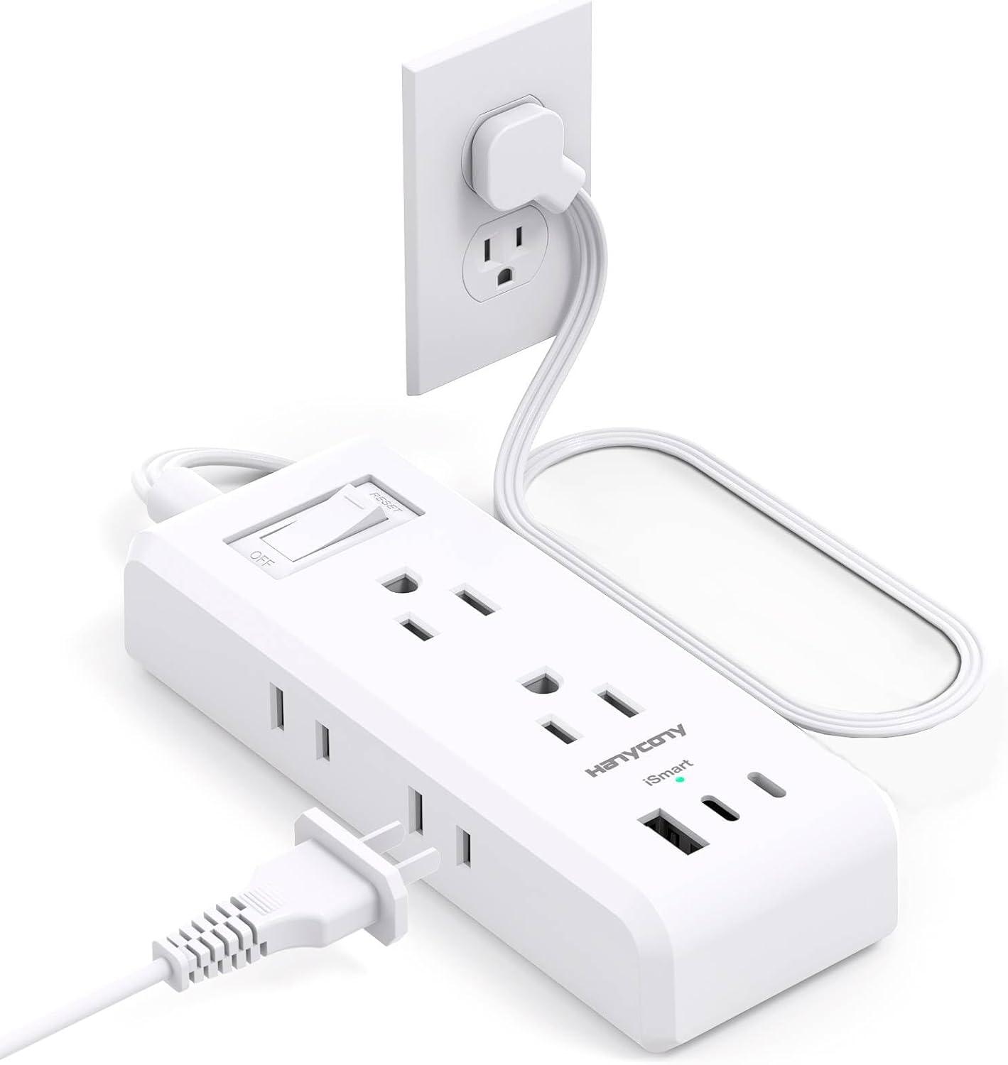imageFlat Plug Power Strip HANYCONY Ultra Thin Extension Cord 6 Outlets 3 USB Ports2 USB C 5ft Multiple Outlet Extender with Wall Mount No Surge Protector for Dorm Room Cruise Travel EssentialsWhite