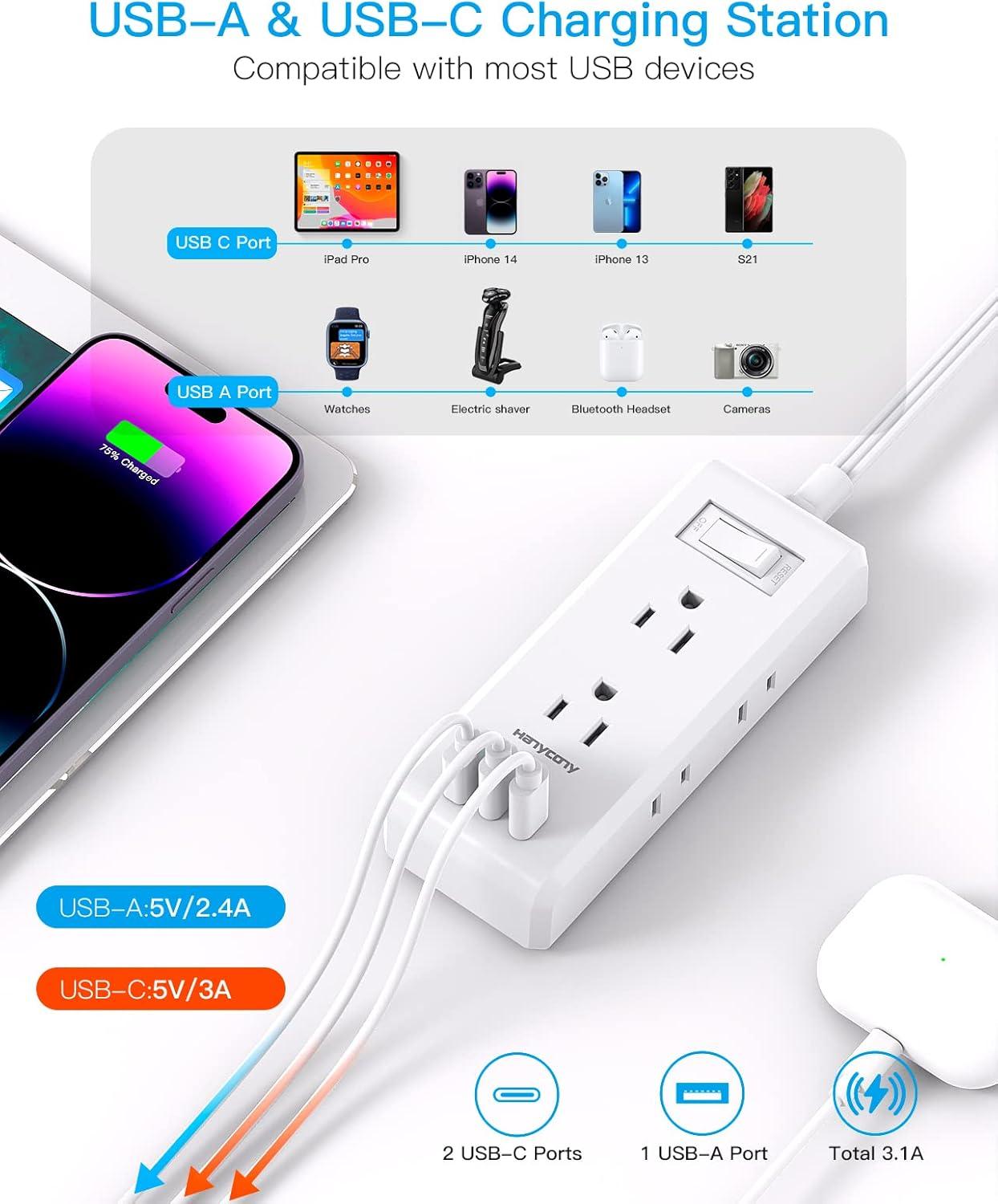 imageFlat Plug Power Strip HANYCONY Ultra Thin Extension Cord 6 Outlets 3 USB Ports2 USB C 5ft Multiple Outlet Extender with Wall Mount No Surge Protector for Dorm Room Cruise Travel EssentialsWhite