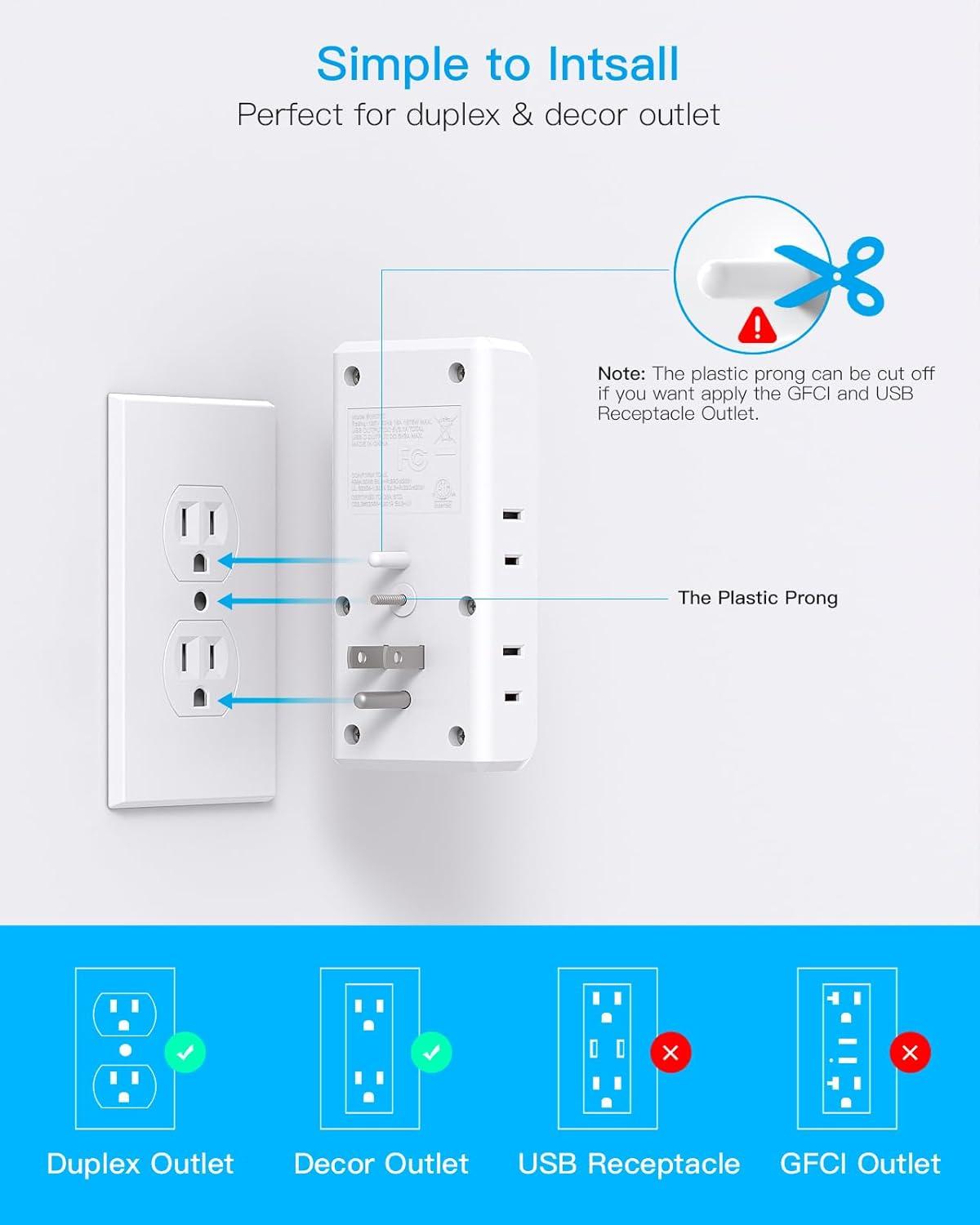 imageMulti Plug Outlet Extender HANYCONY 6 Electrical Outlet Splitter 3 USB Ports2 USB C Power Strip Multiple Wall Outlet Adapter Expander for Home Office Travel College Dorm Room Essentials White
