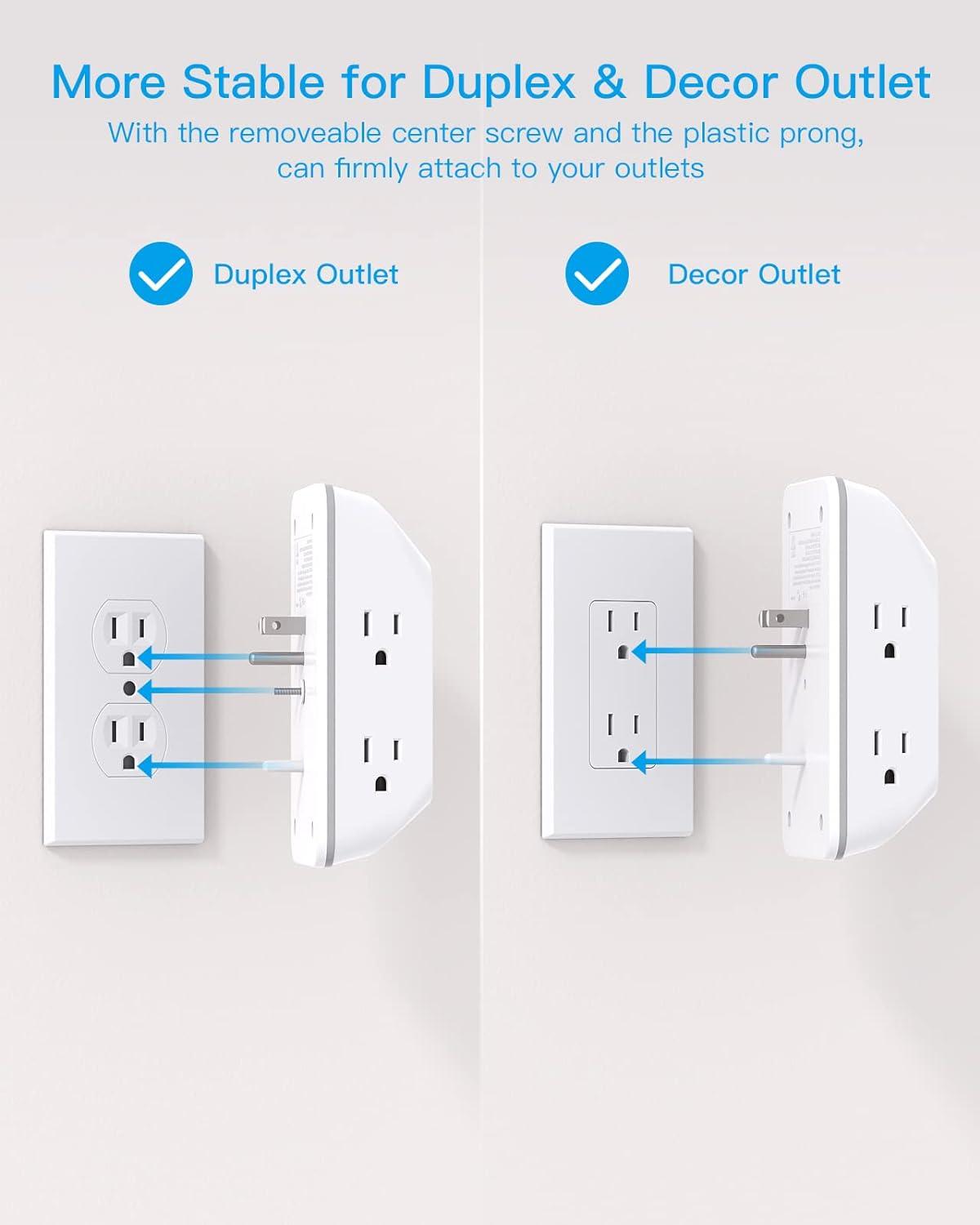 imageOutlet Extender with Night Light HANYCONY Multi Plug Outlet USB Wall Charger Surge Protector 4 USB Ports1 USB C Power Strip Electrical Outlet Splitter Expander for Home Office Dorm Room ETLWhite