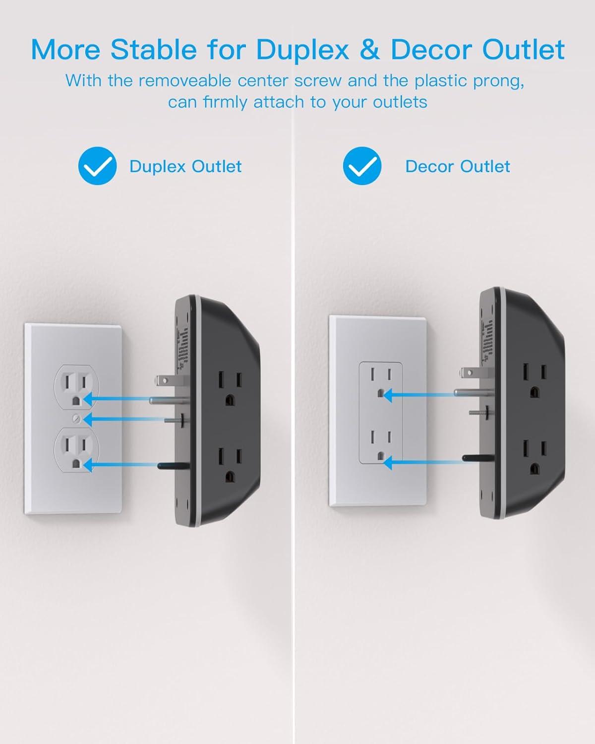imageOutlet Extender with Night Light HANYCONY Multi Plug Outlet USB Wall Charger Surge Protector 4 USB Ports1 USB C Power Strip Electrical Outlet Splitter Expander for Home Office Dorm Room ETLBlack