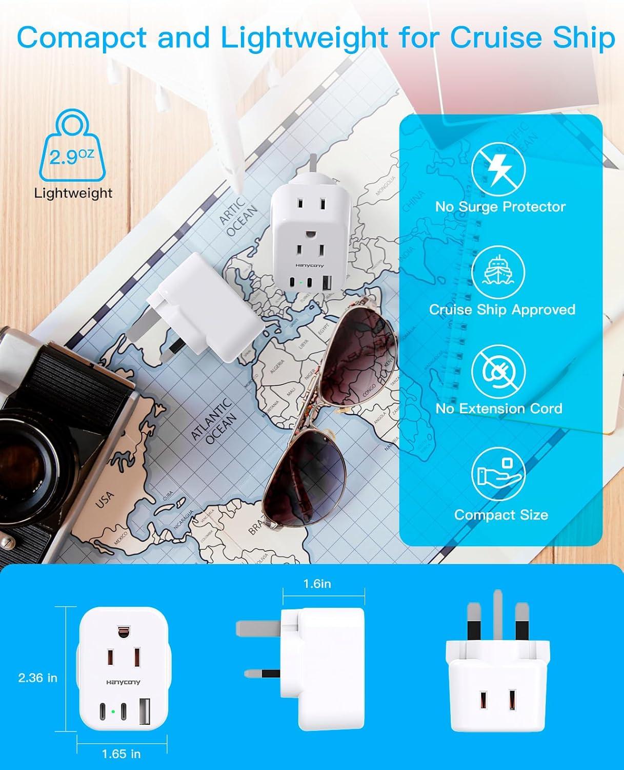 imageUS to Japan Plug Adapter HANYCONY Japan Power Travel Adpter with 2 Outlets 3 USB Ports2 USB C Type A Plug Adapter for Amercian USA to Japanese China Canada Mexico Philippines PeruType G  UK Ireland
