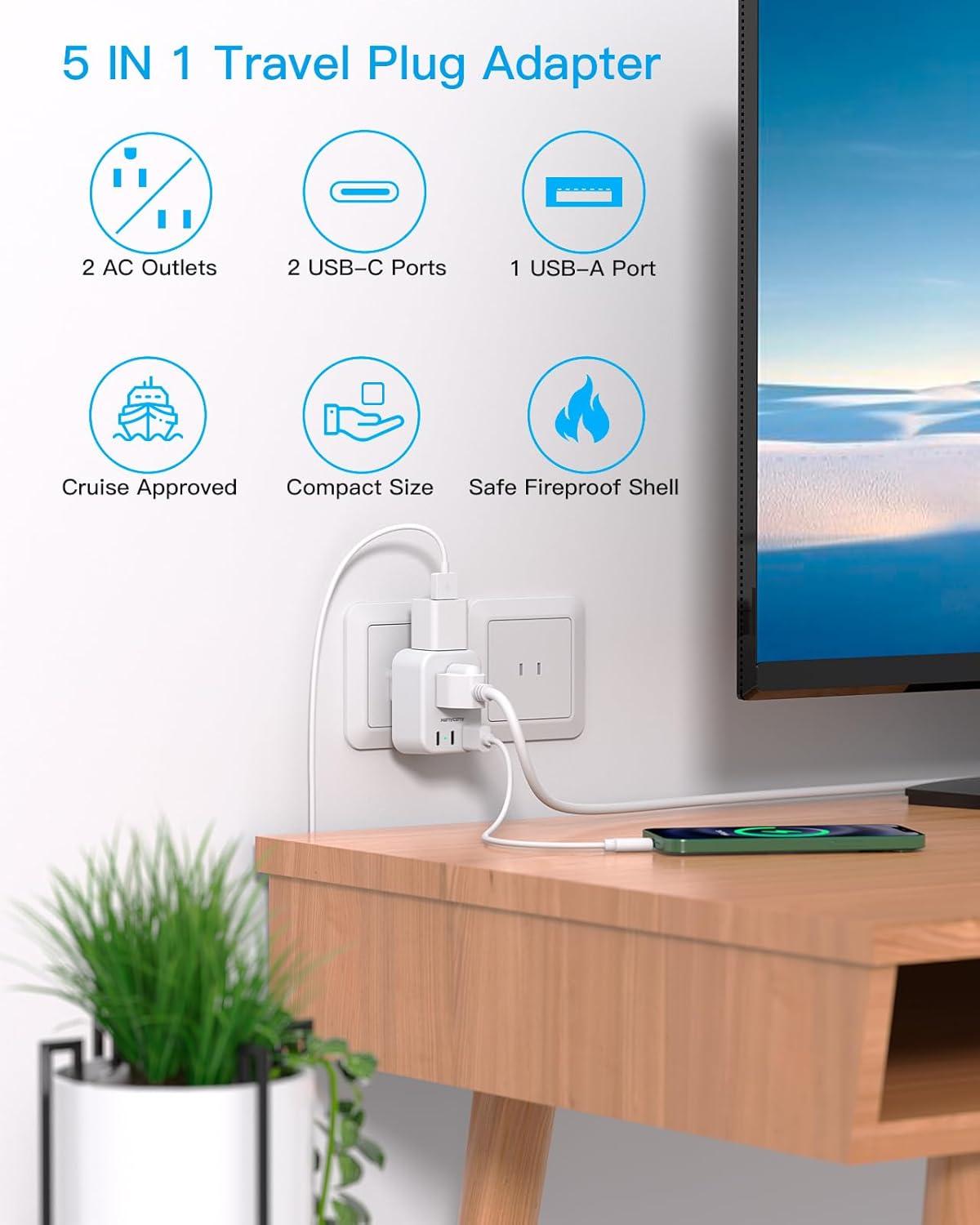 imageUS to Japan Plug Adapter HANYCONY Japan Power Travel Adpter with 2 Outlets 3 USB Ports2 USB C Type A Plug Adapter for Amercian USA to Japanese China Canada Mexico Philippines PeruType A  Japan USA China
