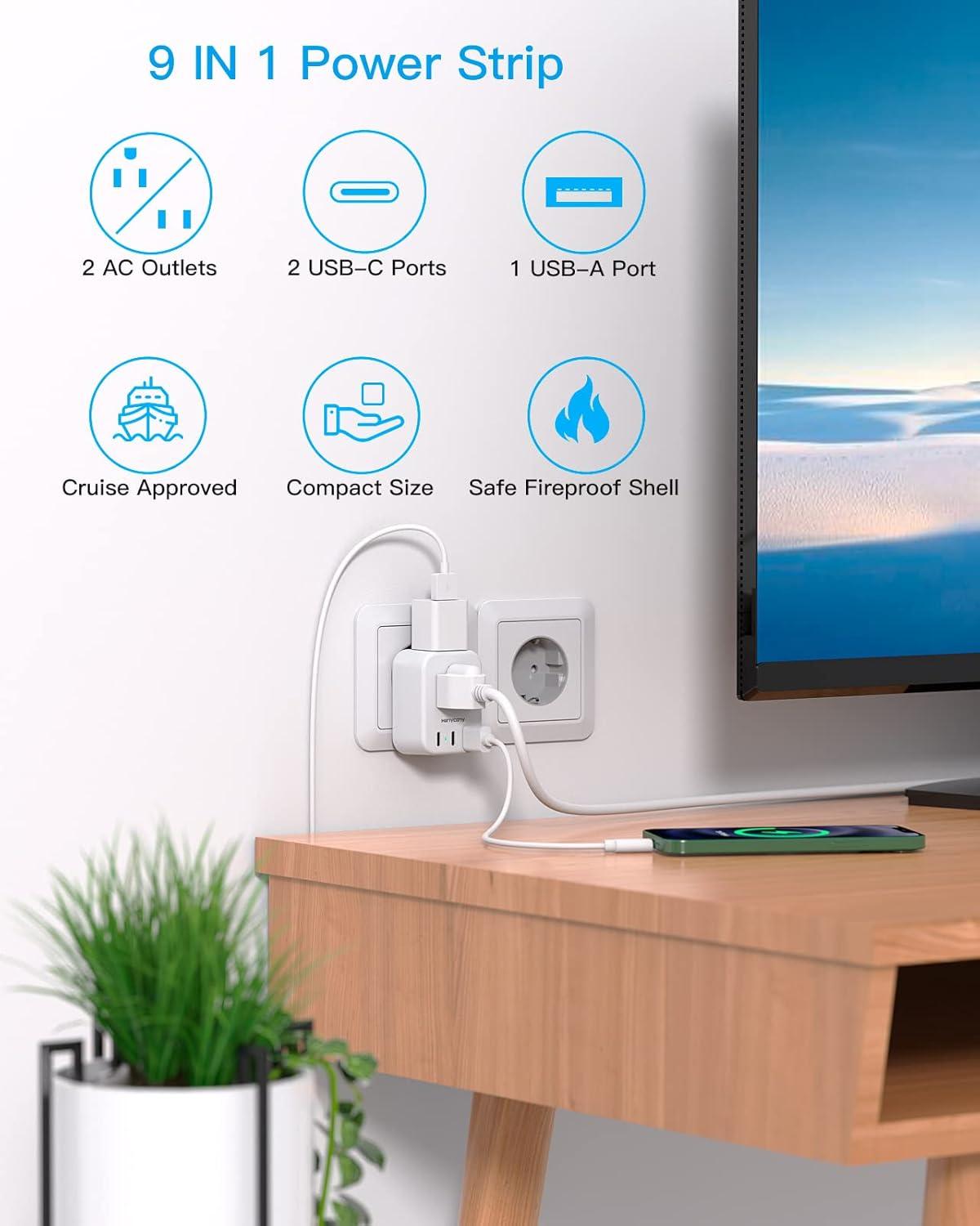 imageUS to Japan Plug Adapter HANYCONY Japan Power Travel Adpter with 2 Outlets 3 USB Ports2 USB C Type A Plug Adapter for Amercian USA to Japanese China Canada Mexico Philippines PeruType C  Most of Europe2 Pack