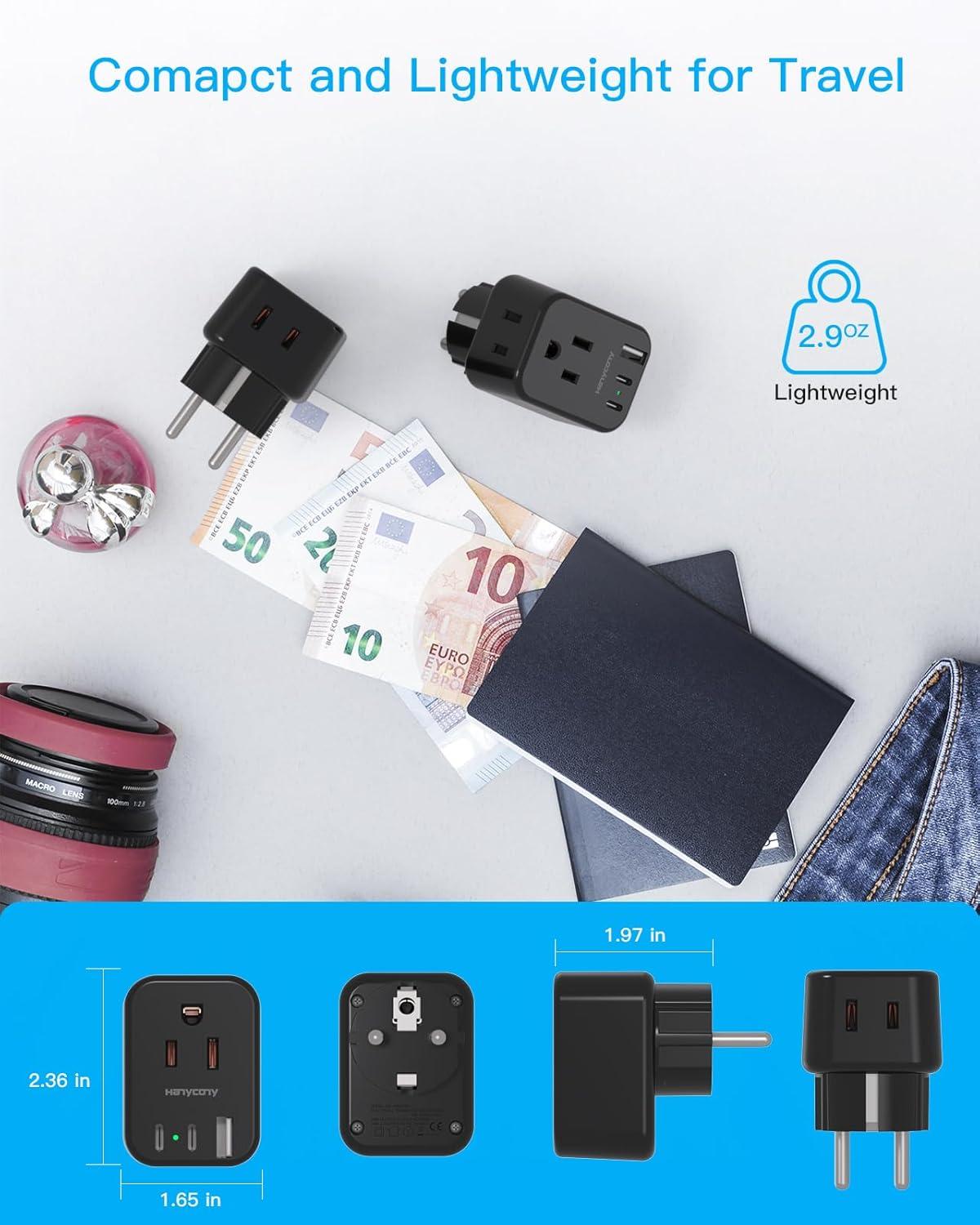 imageUS to Japan Plug Adapter HANYCONY Japan Power Travel Adpter with 2 Outlets 3 USB Ports2 USB C Type A Plug Adapter for Amercian USA to Japanese China Canada Mexico Philippines PeruType EF  Germany FranceBlack