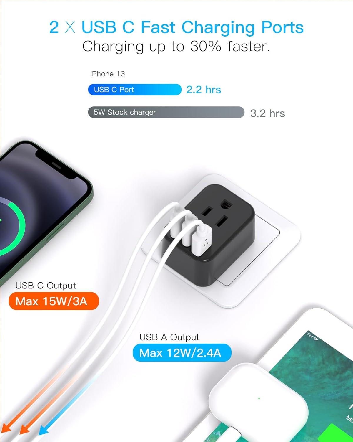imageUS to Japan Plug Adapter HANYCONY Japan Power Travel Adpter with 2 Outlets 3 USB Ports2 USB C Type A Plug Adapter for Amercian USA to Japanese China Canada Mexico Philippines PeruType EF  Germany FranceBlack
