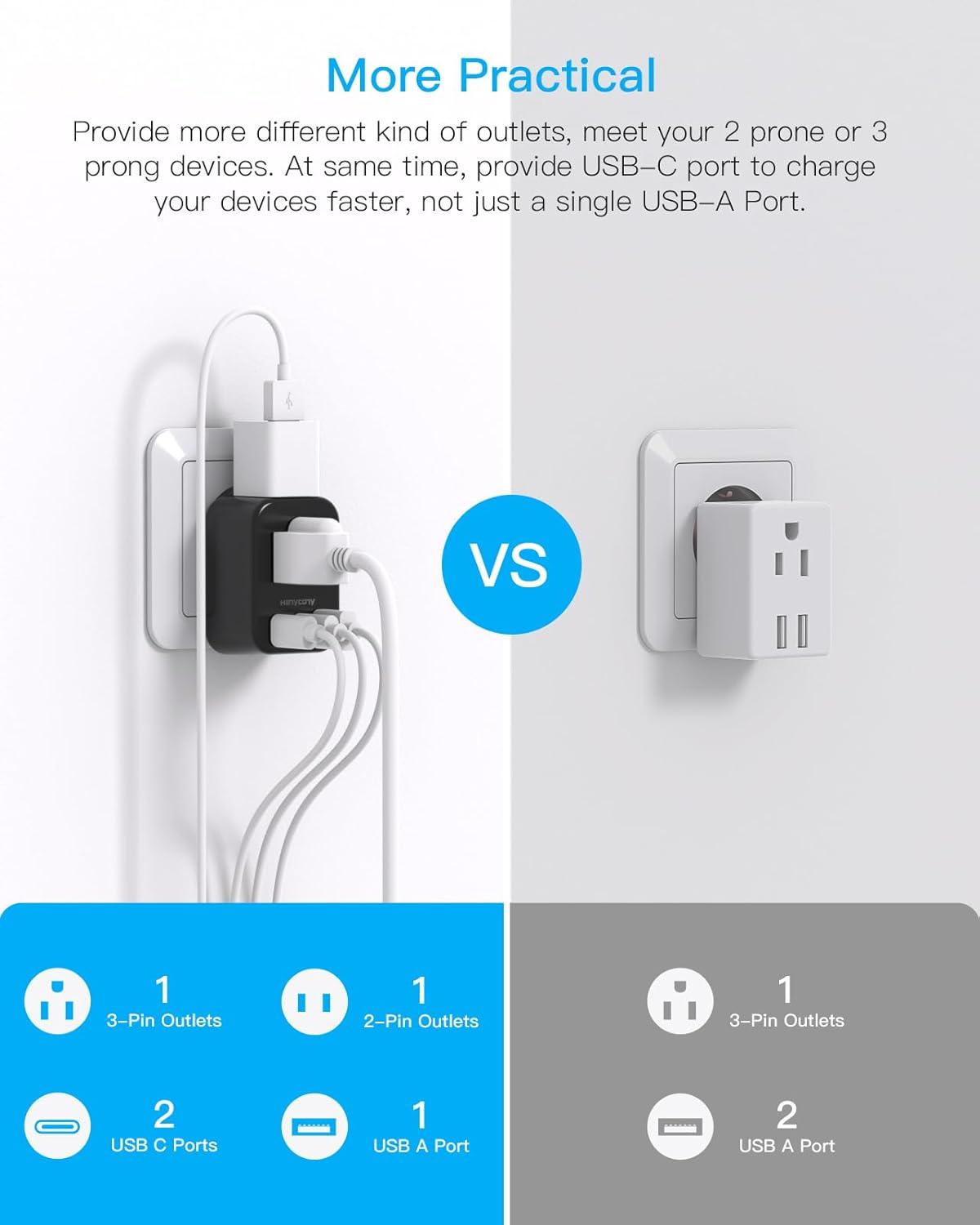 imageUS to Japan Plug Adapter HANYCONY Japan Power Travel Adpter with 2 Outlets 3 USB Ports2 USB C Type A Plug Adapter for Amercian USA to Japanese China Canada Mexico Philippines PeruType EF  Germany FranceBlack