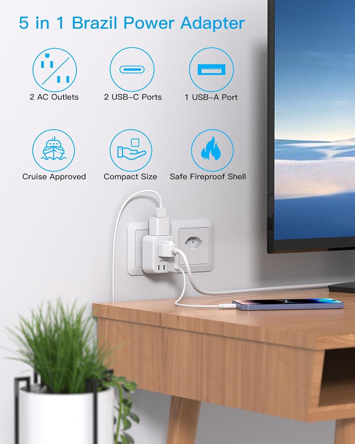 imageUS to Japan Plug Adapter HANYCONY Japan Power Travel Adpter with 2 Outlets 3 USB Ports2 USB C Type A Plug Adapter for Amercian USA to Japanese China Canada Mexico Philippines PeruType N  Brazil