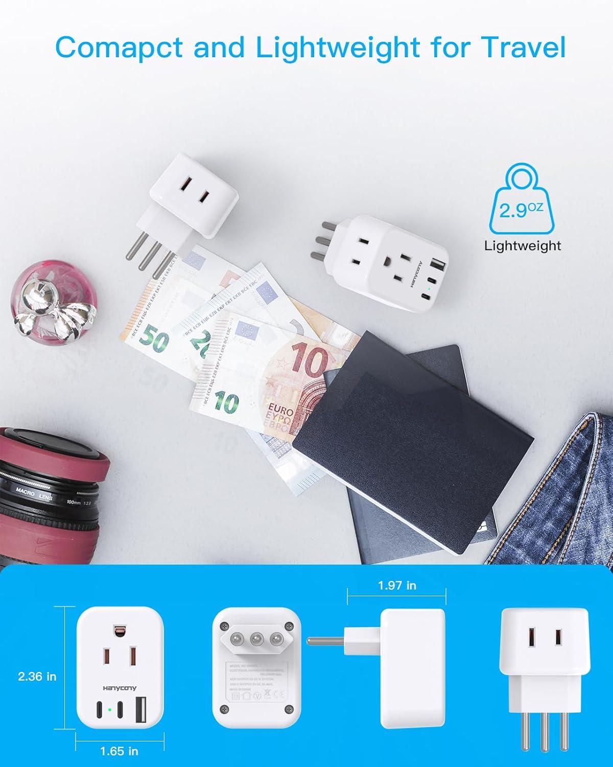 imageUS to Japan Plug Adapter HANYCONY Japan Power Travel Adpter with 2 Outlets 3 USB Ports2 USB C Type A Plug Adapter for Amercian USA to Japanese China Canada Mexico Philippines PeruType L  Italy Chile