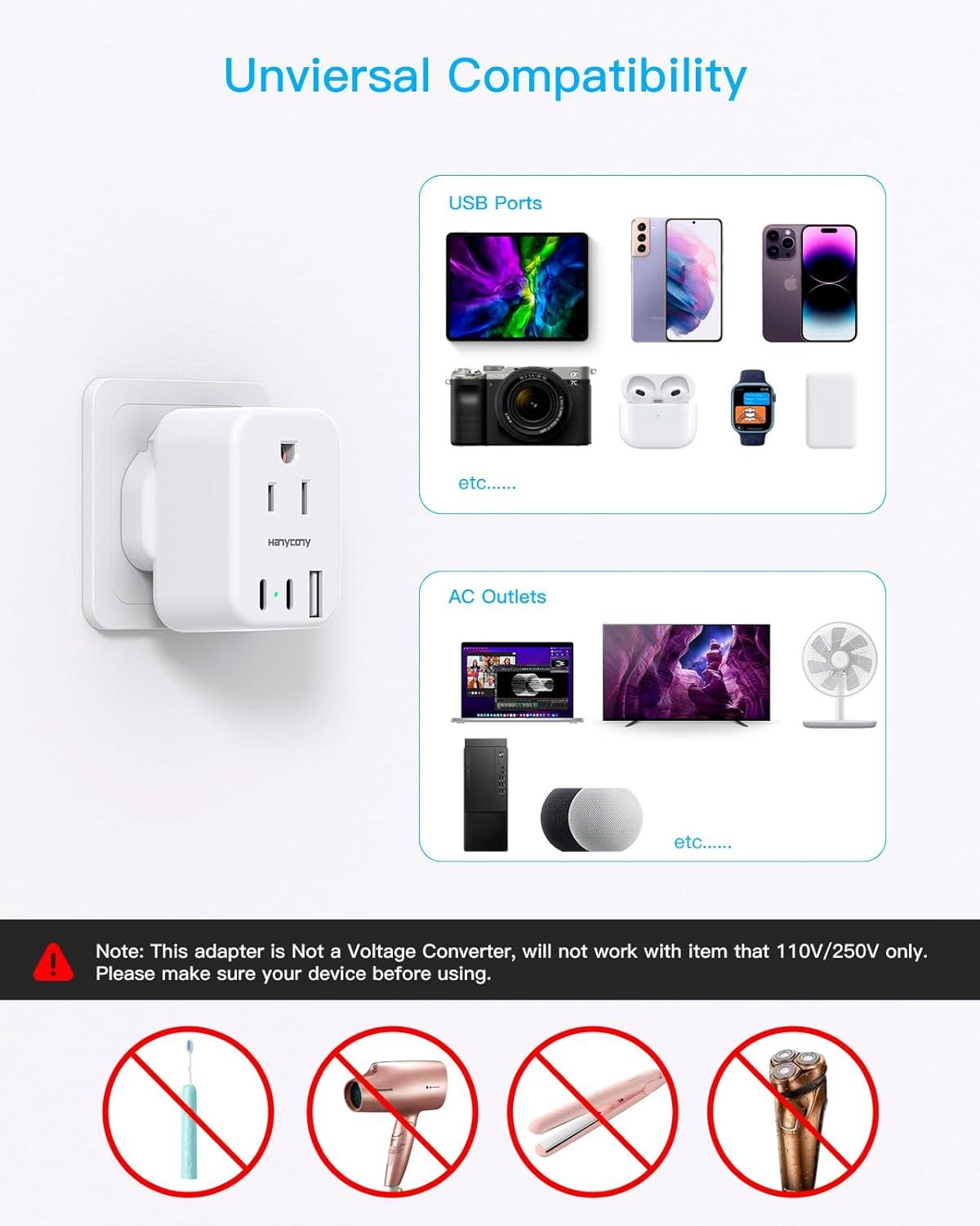 imageUS to Japan Plug Adapter HANYCONY Japan Power Travel Adpter with 2 Outlets 3 USB Ports2 USB C Type A Plug Adapter for Amercian USA to Japanese China Canada Mexico Philippines PeruType G  UK Ireland