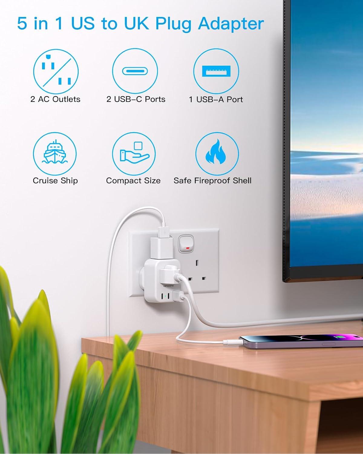 imageUS to Japan Plug Adapter HANYCONY Japan Power Travel Adpter with 2 Outlets 3 USB Ports2 USB C Type A Plug Adapter for Amercian USA to Japanese China Canada Mexico Philippines PeruType G  UK Ireland