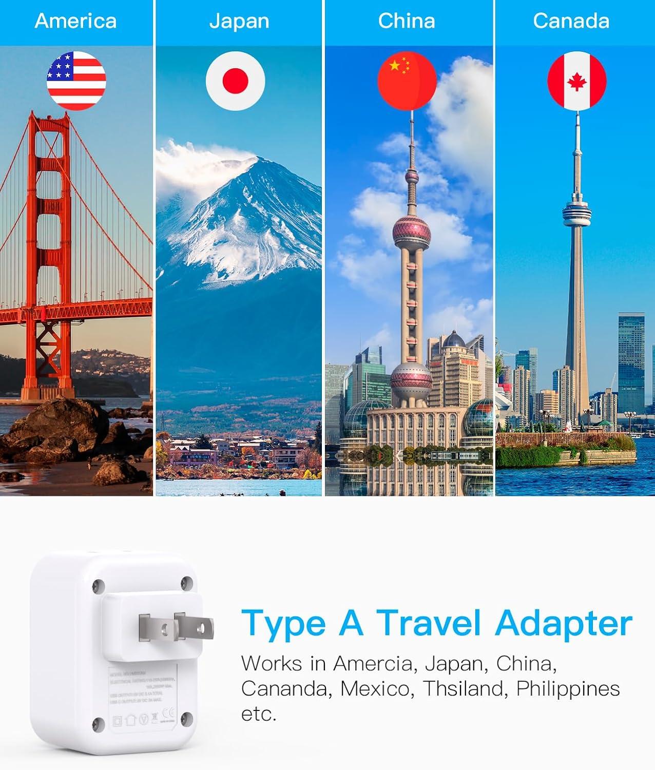 imageUS to Japan Plug Adapter HANYCONY Japan Power Travel Adpter with 2 Outlets 3 USB Ports2 USB C Type A Plug Adapter for Amercian USA to Japanese China Canada Mexico Philippines PeruType A  Japan USA China