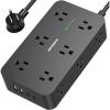 imageExtension Cord 10 Ft HANYCONY Surge Protector with 12 Outlets 4 USB Ports 2USB C Large Desk Power Strip with Long Cord Flat Plug Wall Mount for Office Home College Dorm Room Essentials WhiteBlack