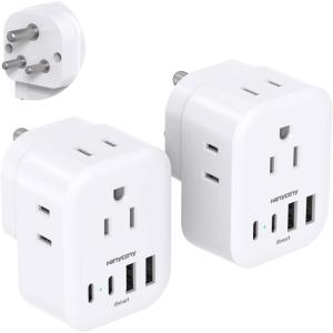 image2 Pack US to India Plug Adapter HANYCONY Type D Travel Plug Adapter with 4 Outlets 4 USB Charger 2 USB C Ports India Power Adapter for USA to India Bangladesh Maldives Pakistan Nepal SudanType D  India Maldives