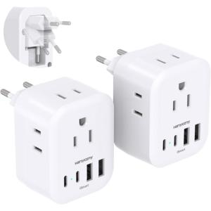 image2 Pack US to India Plug Adapter HANYCONY Type D Travel Plug Adapter with 4 Outlets 4 USB Charger 2 USB C Ports India Power Adapter for USA to India Bangladesh Maldives Pakistan Nepal SudanType C  Most of Europe