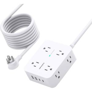 imageExtension Cord 15 Ft Power Strip with 4 USB Ports2 USB C HANYCONY 8 Surge Protector Outlets with Flat Plug Wall Mount Desk for Home Office College Dorm Room Essentials10Ft