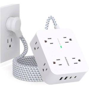 imageExtension Cord 15 Ft Power Strip with 4 USB Ports2 USB C HANYCONY 8 Surge Protector Outlets with Flat Plug Wall Mount Desk for Home Office College Dorm Room Essentials5Ft