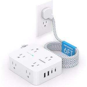 imageExtension Cord 6 Ft HANYCONY Surge Protector Power Strip Long Cord 8 Outlets 4 USB Ports2 USB C Wall Mount 1080J Surge Protection Desk Charging Station for for Home Office Dorm Room EssentialsWhitePD 30W