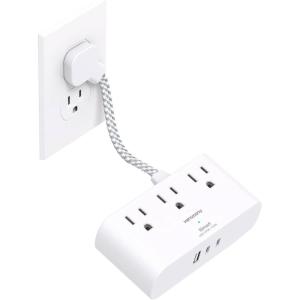 imageFlat Extension Cord 10 Ft HANYCONY Ultra Thin Flat Plug Power Strip 3 Outlets 3 USB Ports2 USB C Desk Charging Station Power Strip with No Surge Protector for Cruise Ship Dorm Room EssentialsWhite