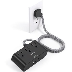 imageFlat Extension Cord 10 Ft HANYCONY Ultra Thin Flat Plug Power Strip 3 Outlets 3 USB Ports2 USB C Desk Charging Station Power Strip with No Surge Protector for Cruise Ship Dorm Room EssentialsBlack