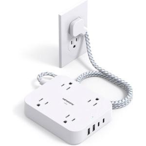 imageFlat Plug Extension Cord HANYCONY 5ft Power Strip with 4 USB Ports2 USB C 4 Widely Outlets Extender Wall Mount Desk Charging Station for Office School Travel Dorm Room Essentials ETL ListedWhitewith Surge