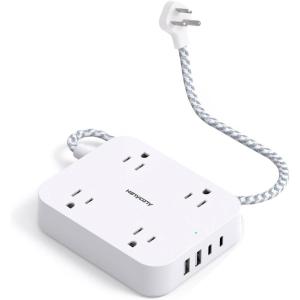 imageFlat Plug Extension Cord HANYCONY 5ft Power Strip with 4 USB Ports2 USB C 4 Widely Outlets Extender Wall Mount Desk Charging Station for Office School Travel Dorm Room Essentials ETL ListedWhite