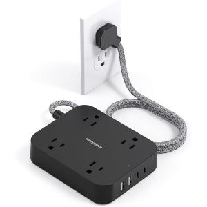 imageFlat Plug Extension Cord HANYCONY 5ft Power Strip with 4 USB Ports2 USB C 4 Widely Outlets Extender Wall Mount Desk Charging Station for Office School Travel Dorm Room Essentials ETL ListedBlack