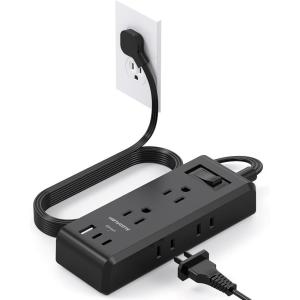 imageFlat Plug Power Strip HANYCONY Ultra Thin Extension Cord 6 Outlets 3 USB Ports2 USB C 5ft Multiple Outlet Extender with Wall Mount No Surge Protector for Dorm Room Cruise Travel EssentialsBlack