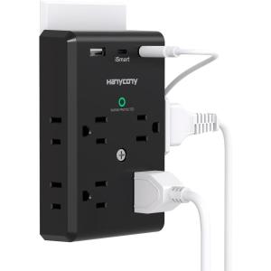 imageMulti Plug Outlet Extender with USB C Ports HANYCONY 3 Sided Power Strip Surge Protector 900J 8 Outlets Splitter 3 USB Wall Charger Wall Adapter Spaced for Home Travel Office Dorm Room ETL ListedBlack