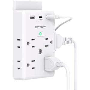 imageMulti Plug Outlet Extender with USB C Ports HANYCONY 3 Sided Power Strip Surge Protector 900J 8 Outlets Splitter 3 USB Wall Charger Wall Adapter Spaced for Home Travel Office Dorm Room ETL ListedWhite