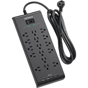 imagePower Strip 10 Ft HANYCONY Surge Protector with 16 Outlets 4 USB Ports2 USB C Flat Plug Heavy Duty Extension Cord 2700 Joules Wall Mount for Home Office ETL Listed BlackBlack