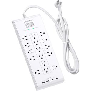 imagePower Strip 10 Ft HANYCONY Surge Protector with 16 Outlets 4 USB Ports2 USB C Flat Plug Heavy Duty Extension Cord 2700 Joules Wall Mount for Home Office ETL Listed BlackWhite