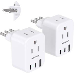 imageType E F Plug Adapter HANYCONY Germany France Travel Plug Adapter with 2 Outlets 3 USB Ports2 USB CSchuko Power Adaptor for US to Europe EU Spain Korea Greece Norway German French 2 PackType L Italy Chile