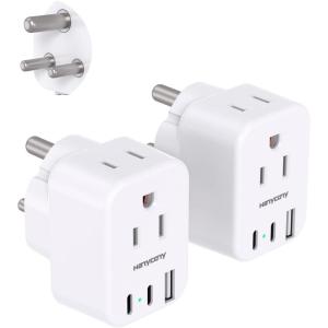 imageType E F Plug Adapter HANYCONY Germany France Travel Plug Adapter with 2 Outlets 3 USB Ports2 USB CSchuko Power Adaptor for US to Europe EU Spain Korea Greece Norway German French 2 PackType D  India Maldives