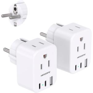 imageType E F Plug Adapter HANYCONY Germany France Travel Plug Adapter with 2 Outlets 3 USB Ports2 USB CSchuko Power Adaptor for US to Europe EU Spain Korea Greece Norway German French 2 PackType EF  Geramany France