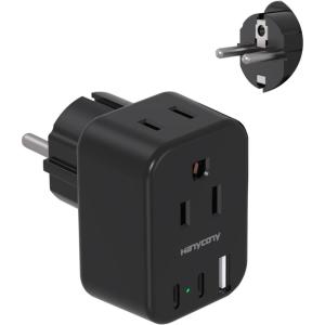 imageUS to Japan Plug Adapter HANYCONY Japan Power Travel Adpter with 2 Outlets 3 USB Ports2 USB C Type A Plug Adapter for Amercian USA to Japanese China Canada Mexico Philippines PeruType EF  Germany FranceBlack