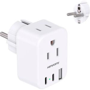 imageUS to Japan Plug Adapter HANYCONY Japan Power Travel Adpter with 2 Outlets 3 USB Ports2 USB C Type A Plug Adapter for Amercian USA to Japanese China Canada Mexico Philippines PeruType EF  Germany France