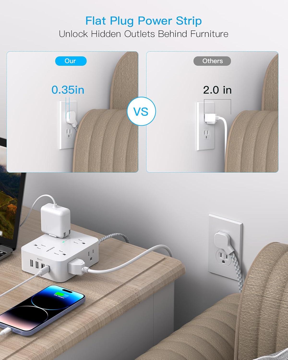 image10Ft Extension Cord with Multiple Outlets Surge Protector Power Strip 10 Ft Cord 8 Outlets 4 USB Ports2 USB C Flat Outlet Extender Desk Charging Station for Home Office College Dorm Essentials