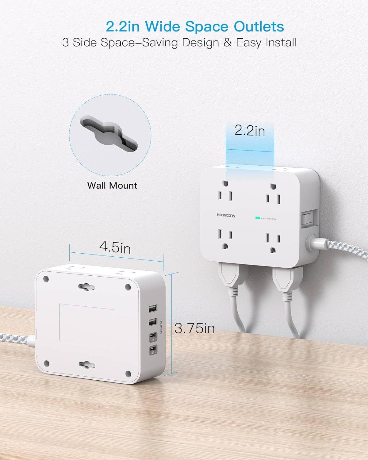 image10Ft Extension Cord with Multiple Outlets Surge Protector Power Strip 10 Ft Cord 8 Outlets 4 USB Ports2 USB C Flat Outlet Extender Desk Charging Station for Home Office College Dorm Essentials